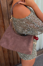 Jane Shoulder Bag Chocolate Faux Suede