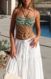 Own The Night Beaded Top Green