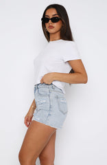 What Are We Denim Shorts Powder Blue Wash