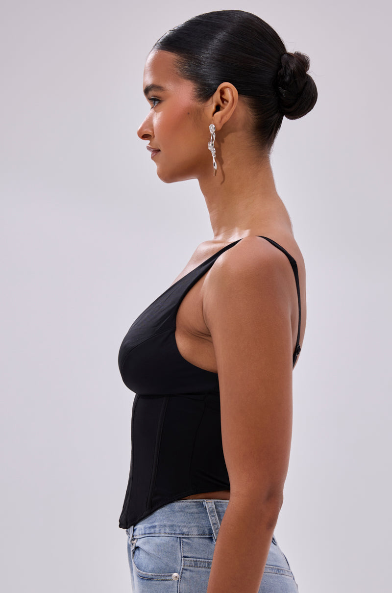 FREE SPIRIT SLEEVELESS CORSET TOP IN BLACK