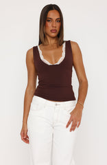Key To My Heart Lace Trim Top Chocolate/Cream