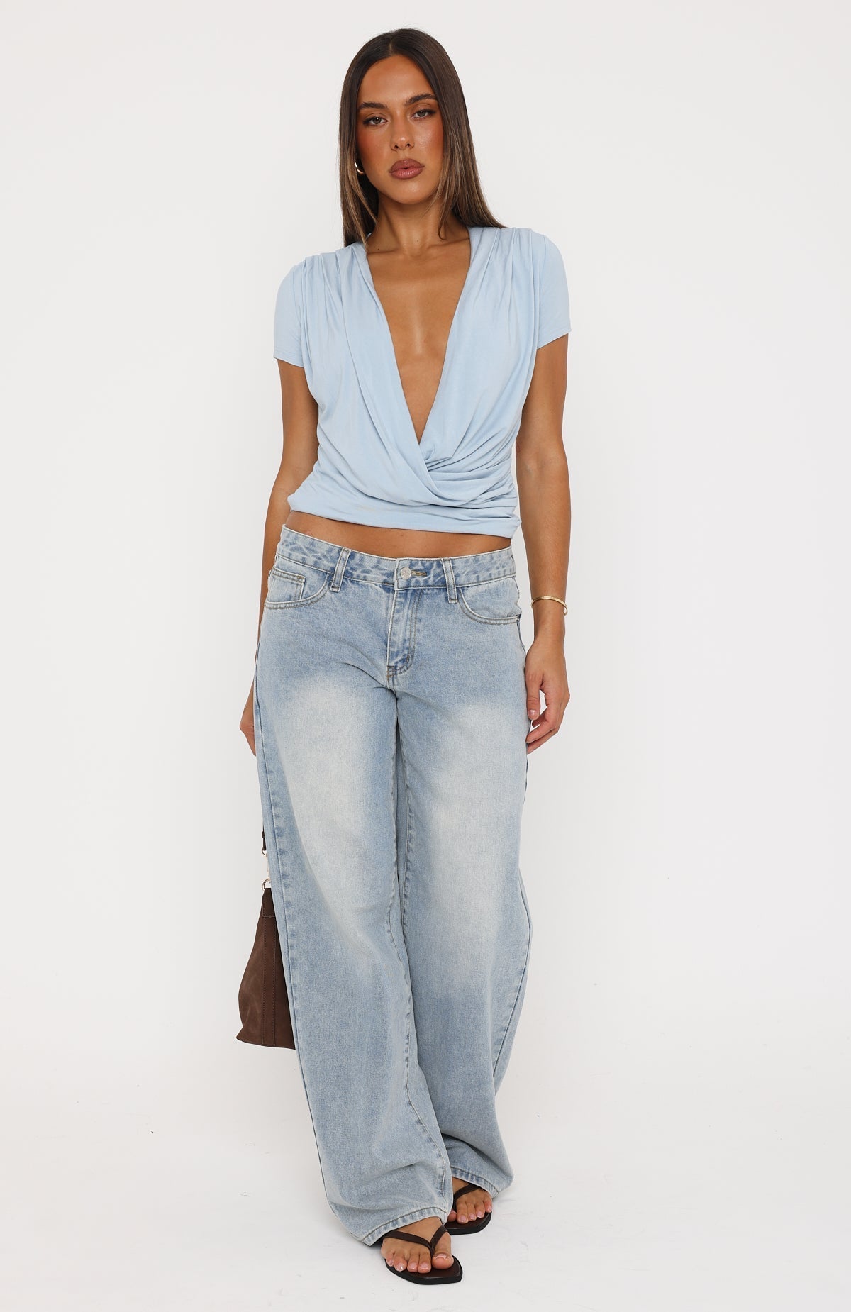 Almost Told You Short Sleeve Cowl Neck Top Dusty Blue