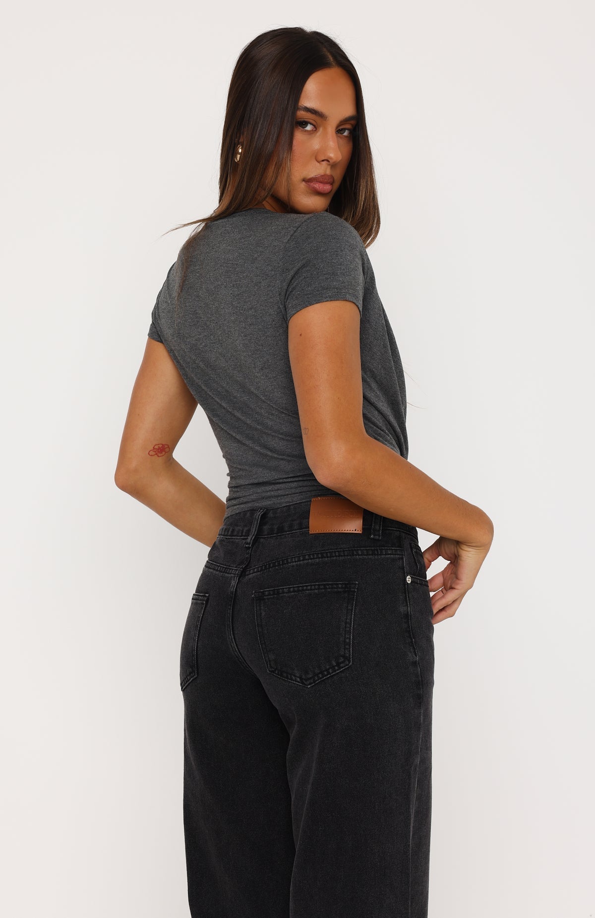 Almost Told You Short Sleeve Cowl Neck Top Charcoal Marle