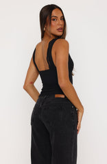 Key To My Heart Lace Trim Top Black