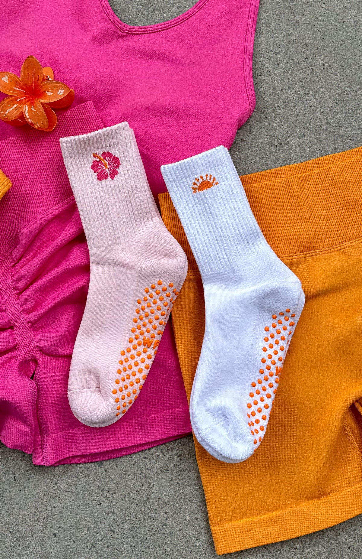 Bright Side Grip Socks 2 Pack Mango & Pink