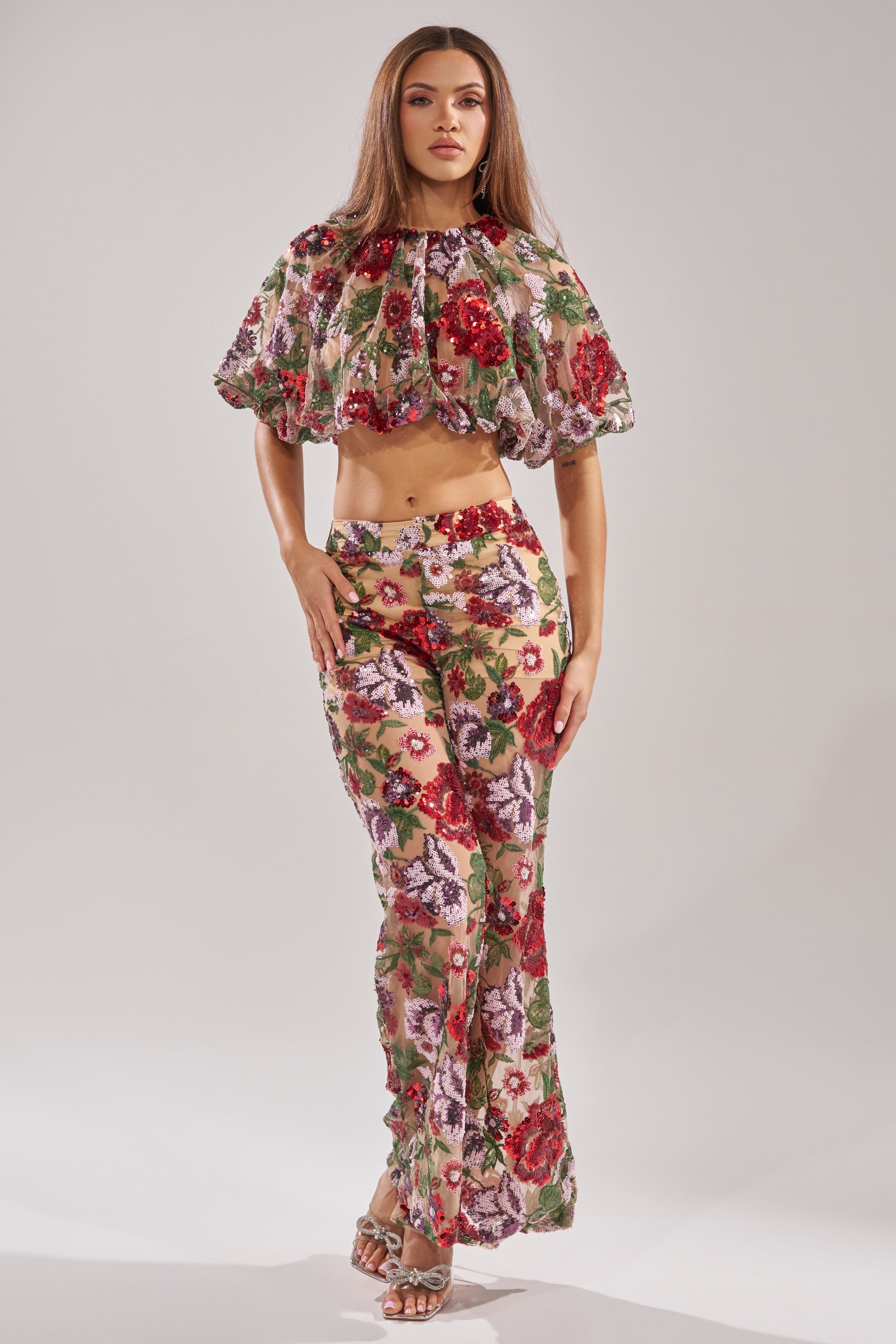 ENCHANTED GARDEN FLORAL EMBROIDERED TULLE TOP