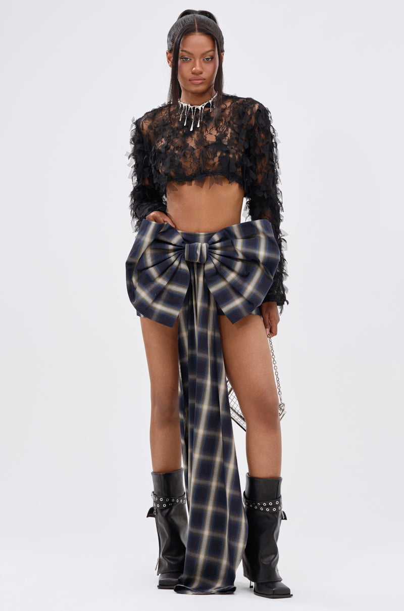 PRETTY LIKE ME PLAID BOW MINI SKIRT