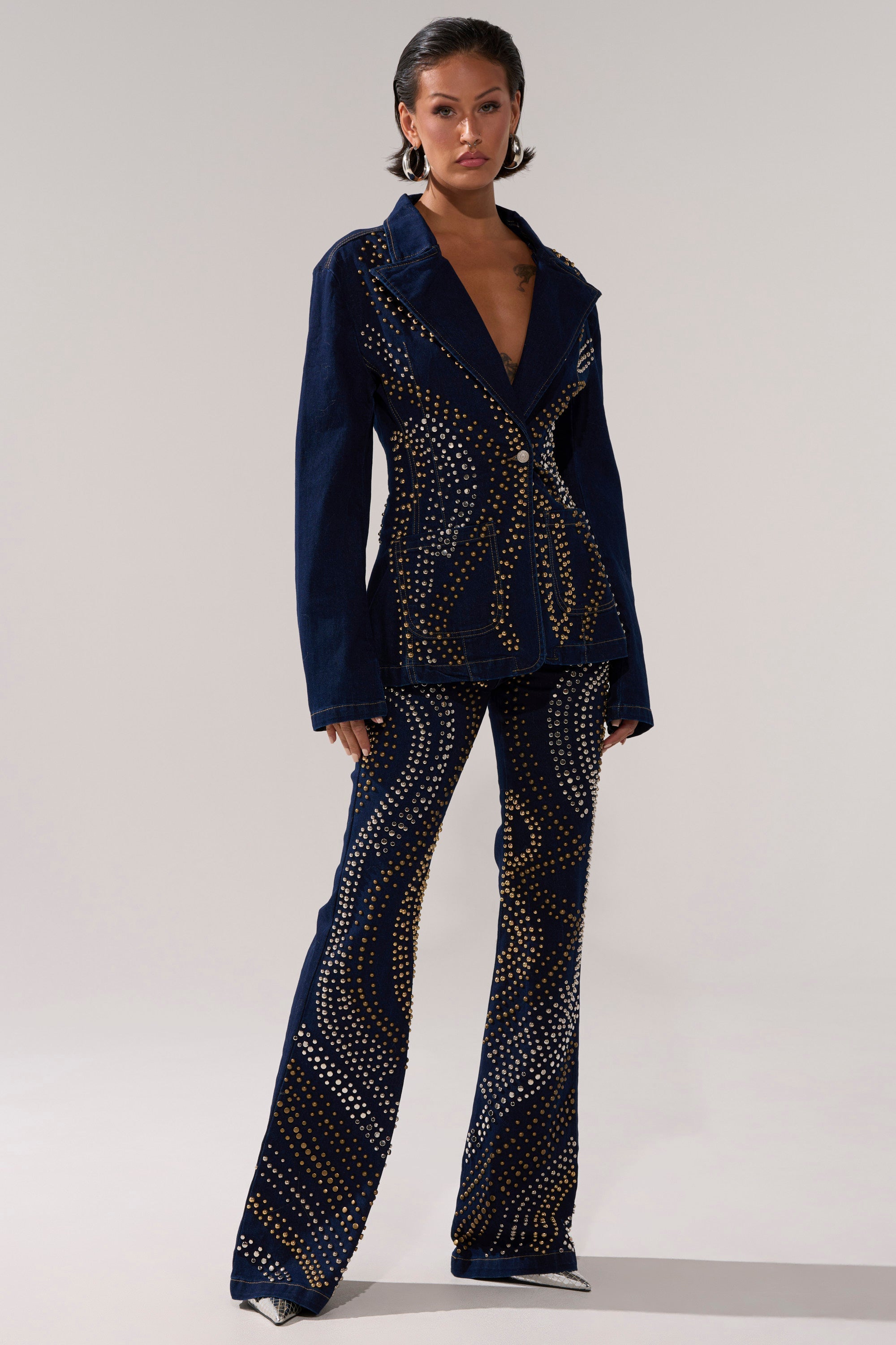 CHEYENNE STUDDED DENIM BLAZER