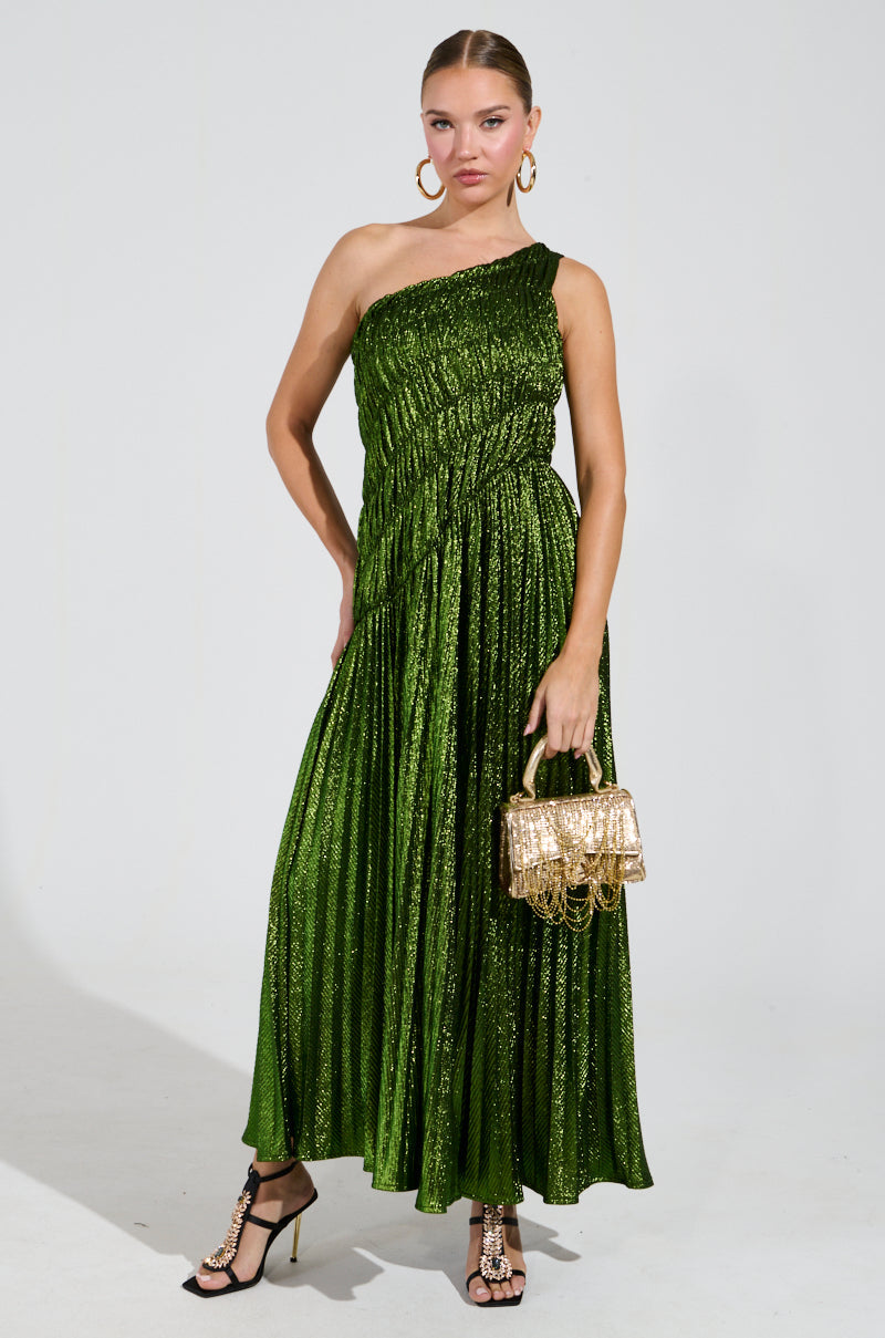 STAY RADIANT METALLIC CHIFFON MAXI DRESS