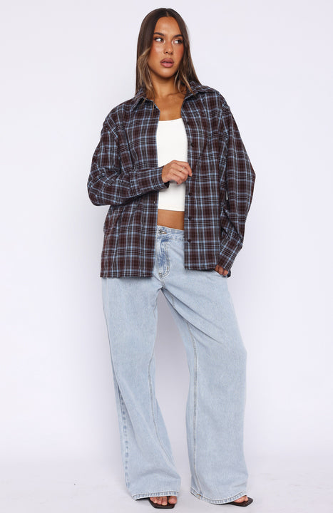 Might Be Time Button Up Shirt Blue/Chocolate