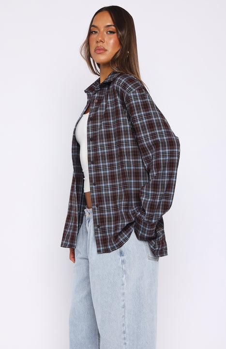 Might Be Time Button Up Shirt Blue/Chocolate