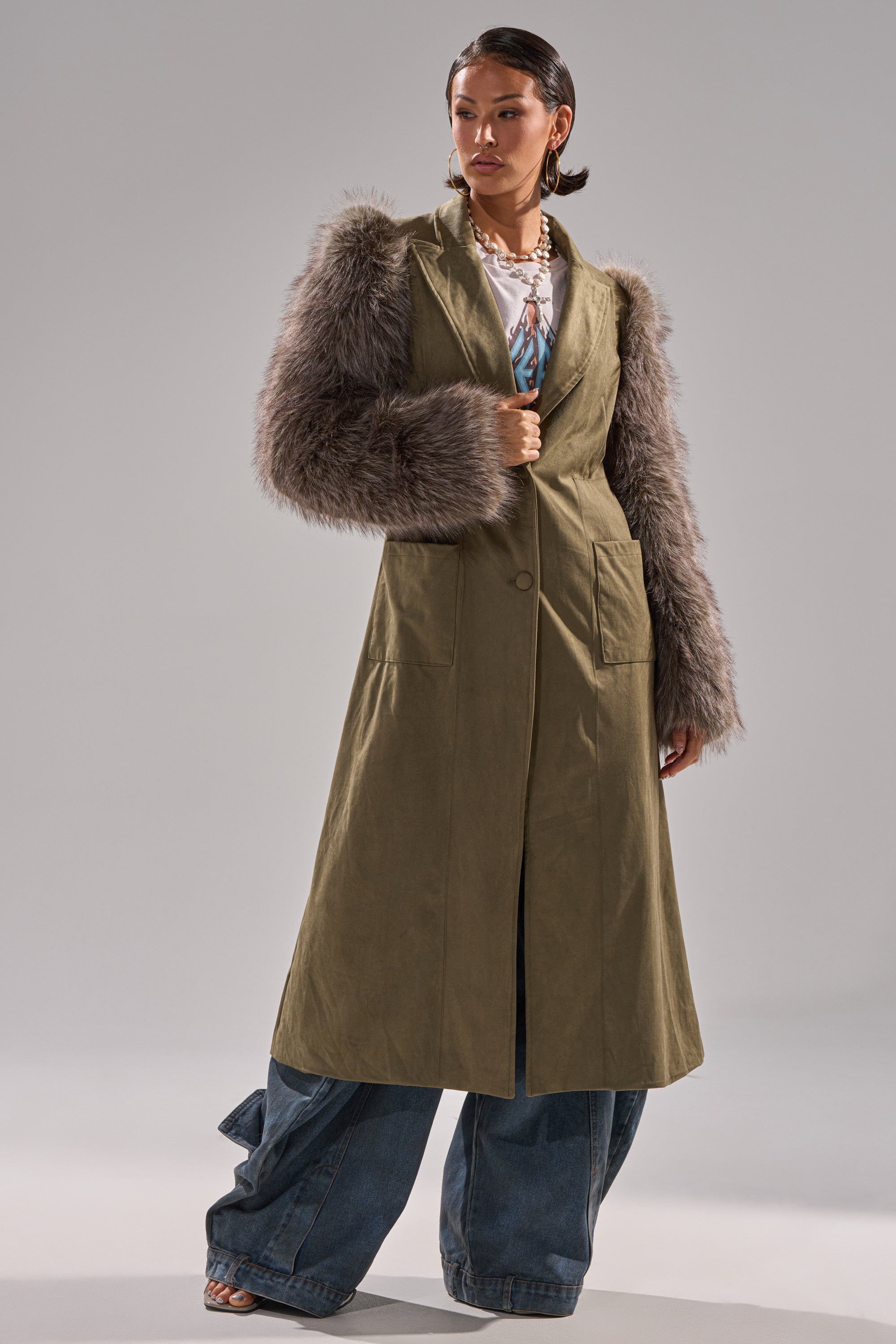 LOLITA FUR SLEEVE TRENCH