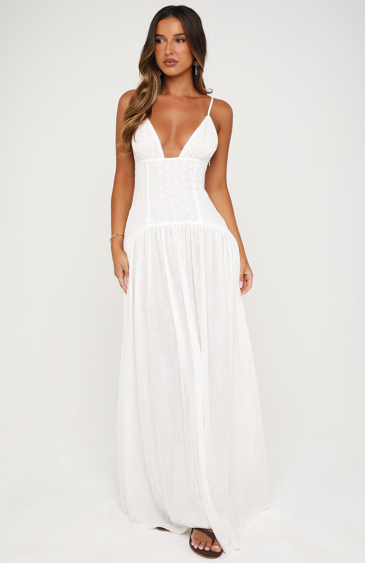 Sultry Shore Broderie Maxi Dress Off White