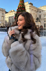Glacial Chic Faux Fur Bomber Jacket Smokey Taupe