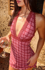 A Girl's Girl Mini Dress Berry Plaid