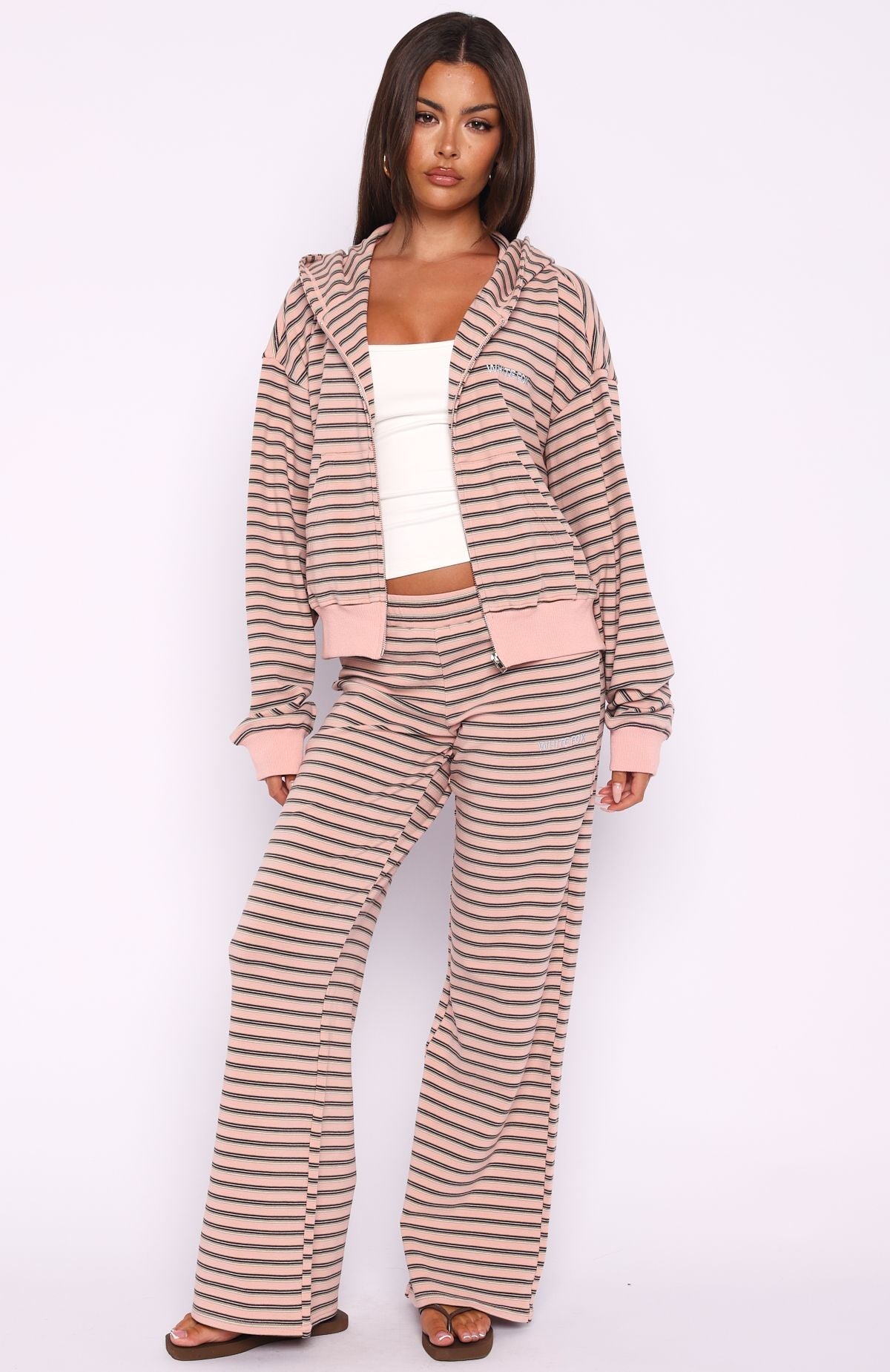 Looking Back Boxy Zip Front Hoodie Pink Stripe