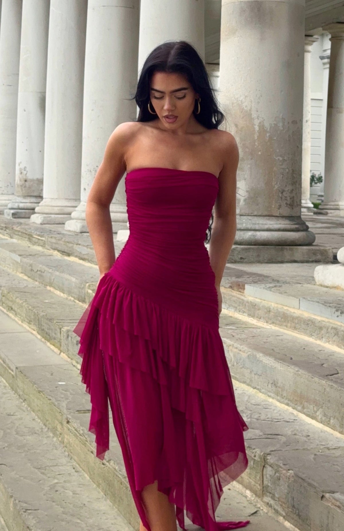 Venetian Dreams Strapless Midi Dress Dragonfruit