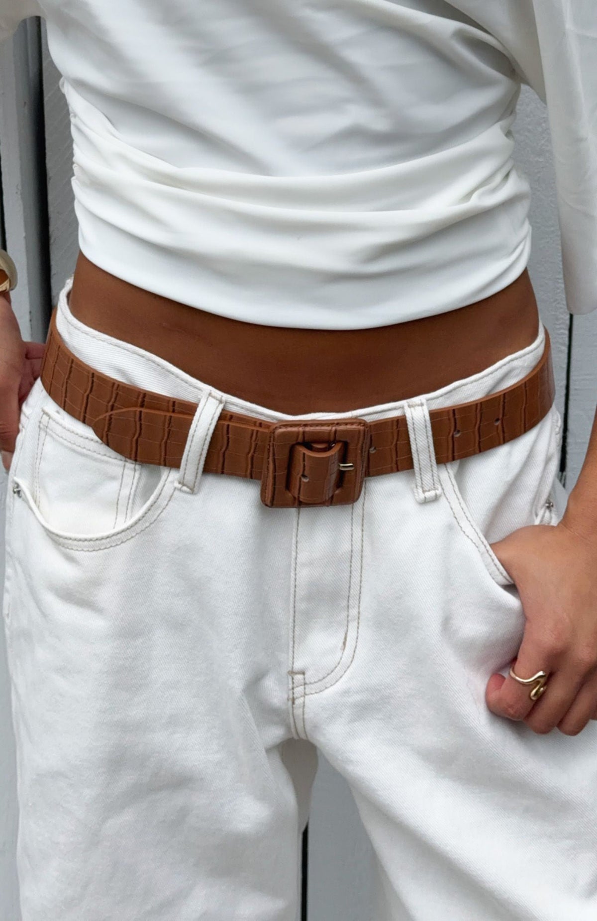 Eloise Belt Tan Croc