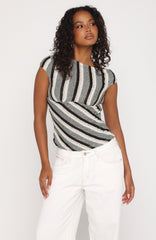 Waiting for Tomorrow Top Brown/Blue Stripe