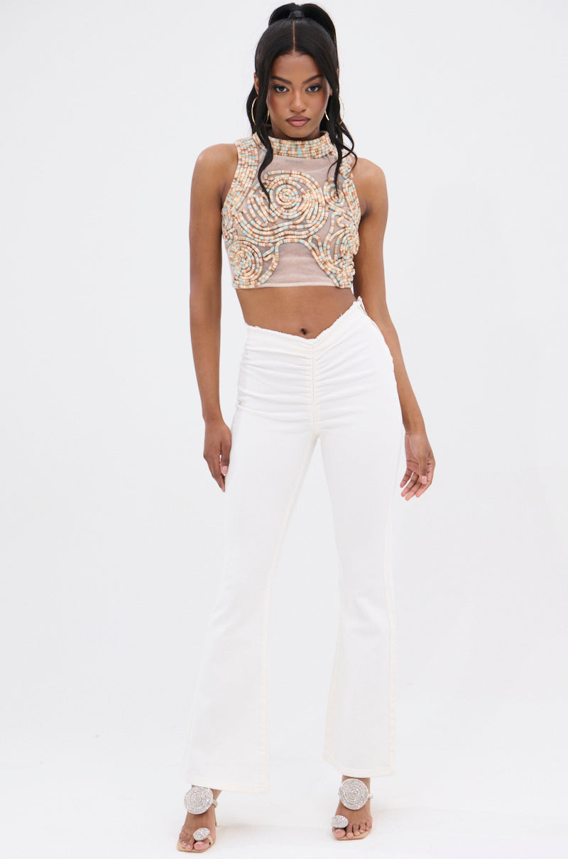 CINCHED UP DENIM PANT IN WHITE