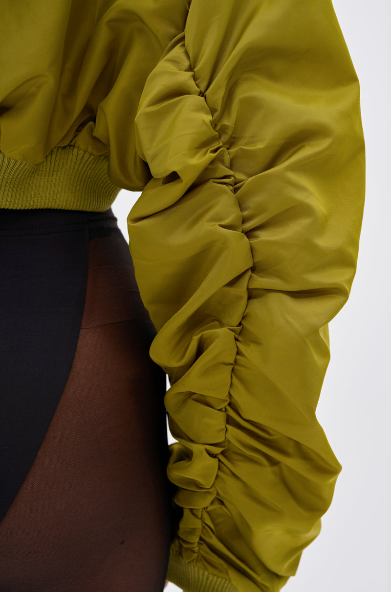 TAKE IT EASY CROPPED BOMBER IN GREEN