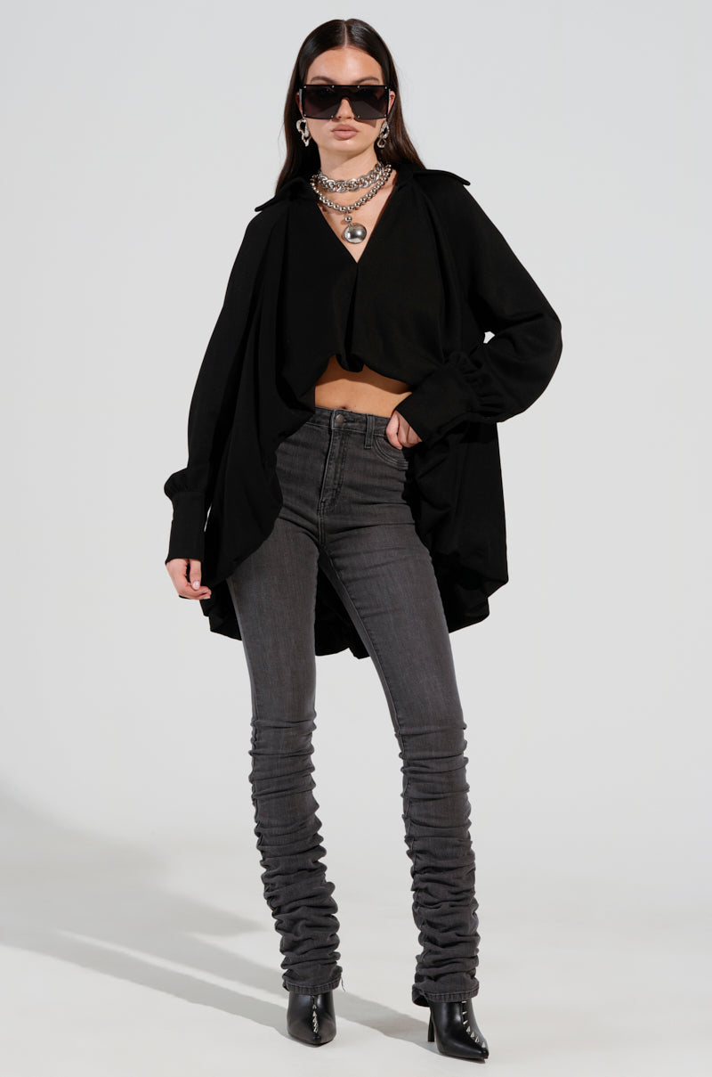 NEW RULES HIGH LOW HEM BLOUSE IN BLACK