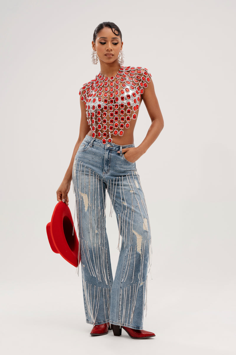 DRIPPING IN JEWELS RELAXED FIT DENIM JEANS