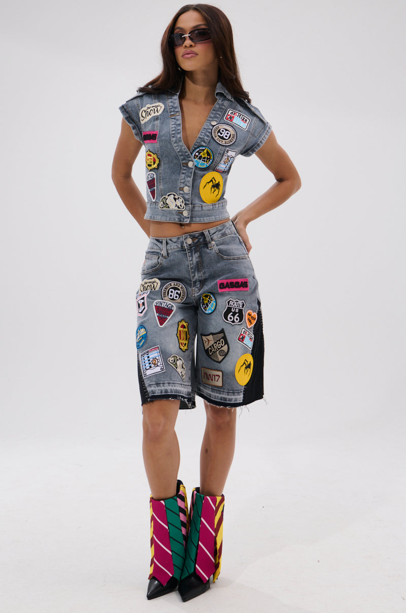 VINTAGE DENIM BERMUDA SHORT WITH PATCHES