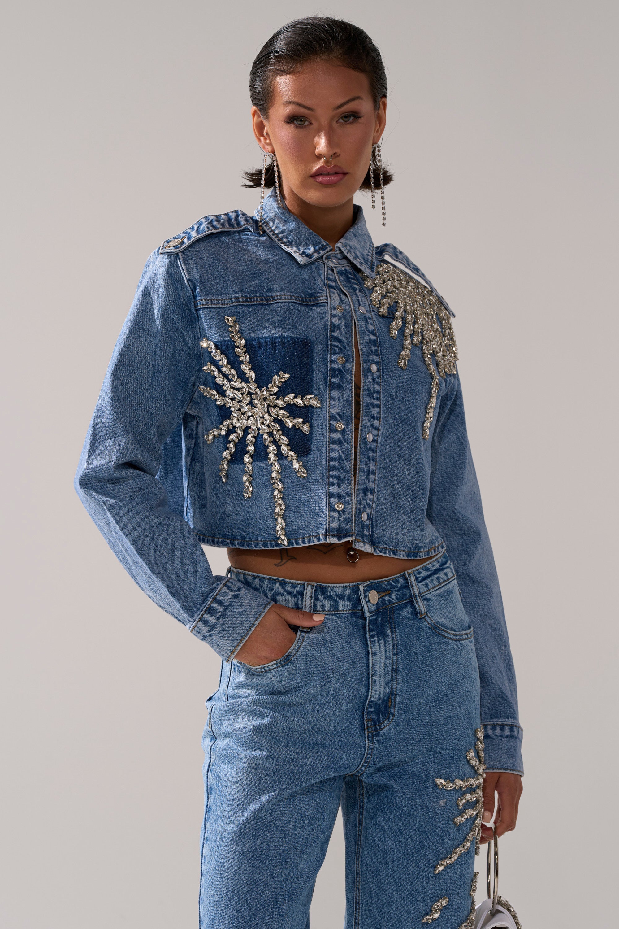 SPARKLE AND SHINE QUEEN DENIM BUTTON DOWN