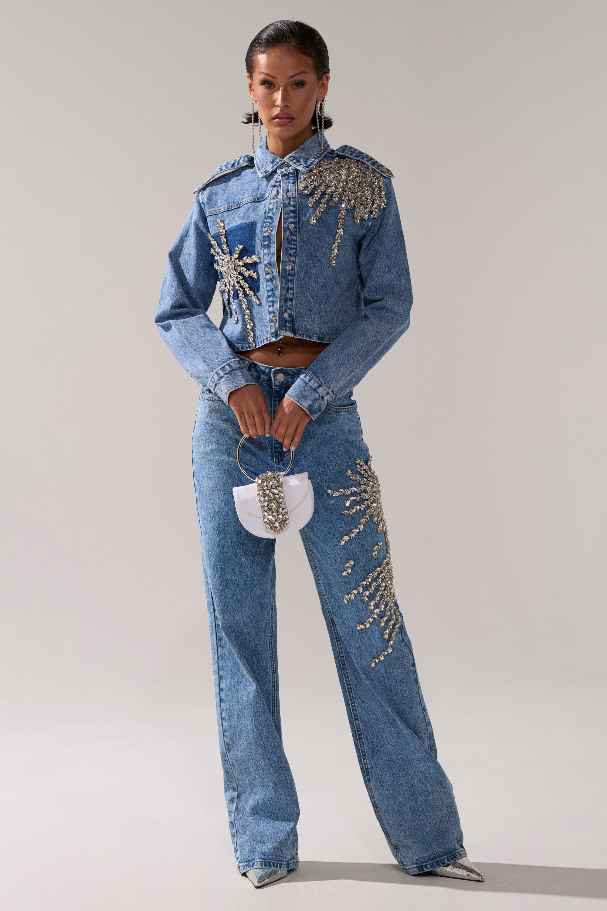 SPARKLE AND SHINE QUEEN DENIM BUTTON DOWN