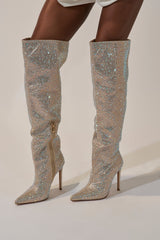 AZALEA WANG BIBBLE GOLD RHINESTONE STILETTO OVER THE KNEE BOOT