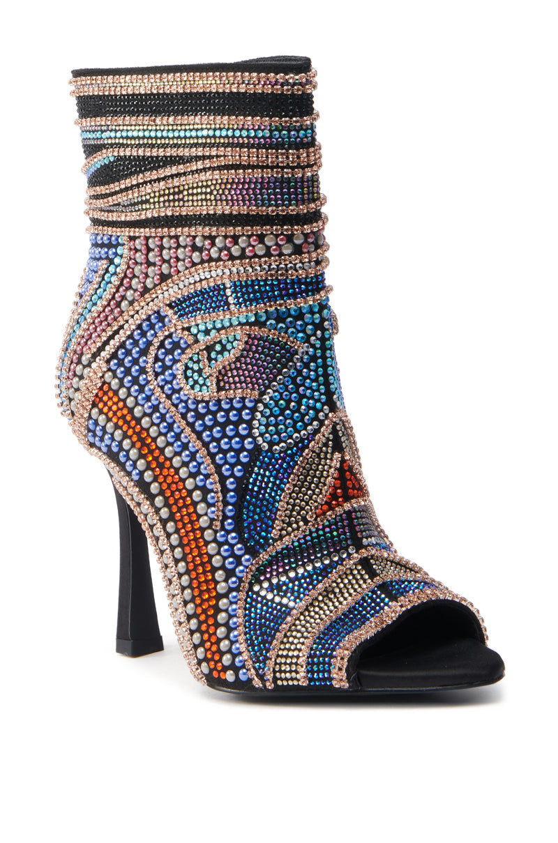 AZALEA WANG BYRE BLACK EMBELLISHED RHINESTONE OPEN TOE BOOTIE