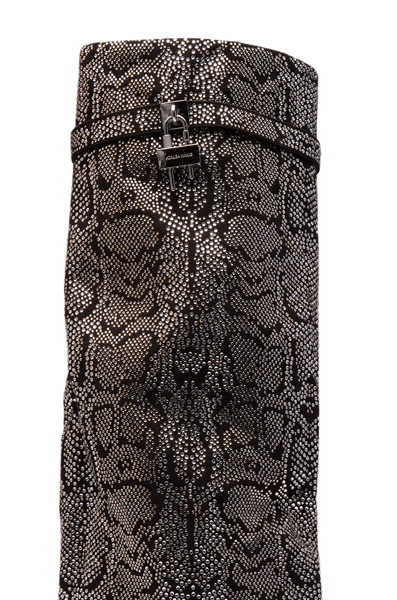 AZALEA WANG CAPRICORN RHINESTONE SNAKE PATTERN WEDGE FOLD OVER BOOT