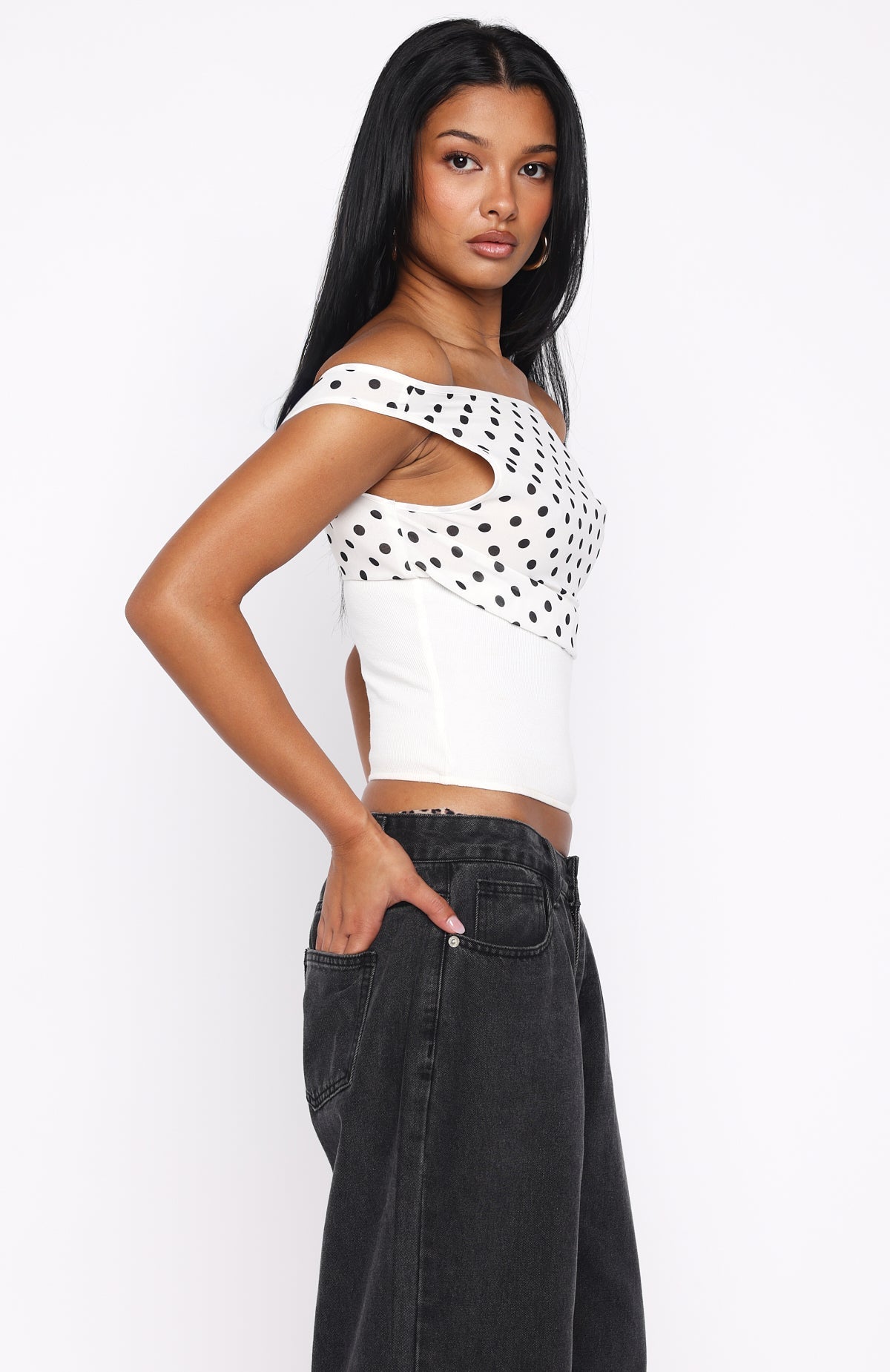 Cherry Charm Cinched Waist Top White Polka Dot