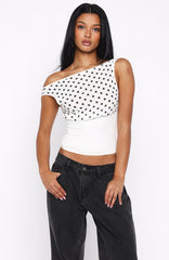 Cherry Charm Cinched Waist Top White Polka Dot