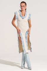 DIONNE DENIM TRIM MIDI DRESS