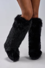 AZALEA WANG EMIR BLACK FLAT FUR KNEE HIGH BOOT