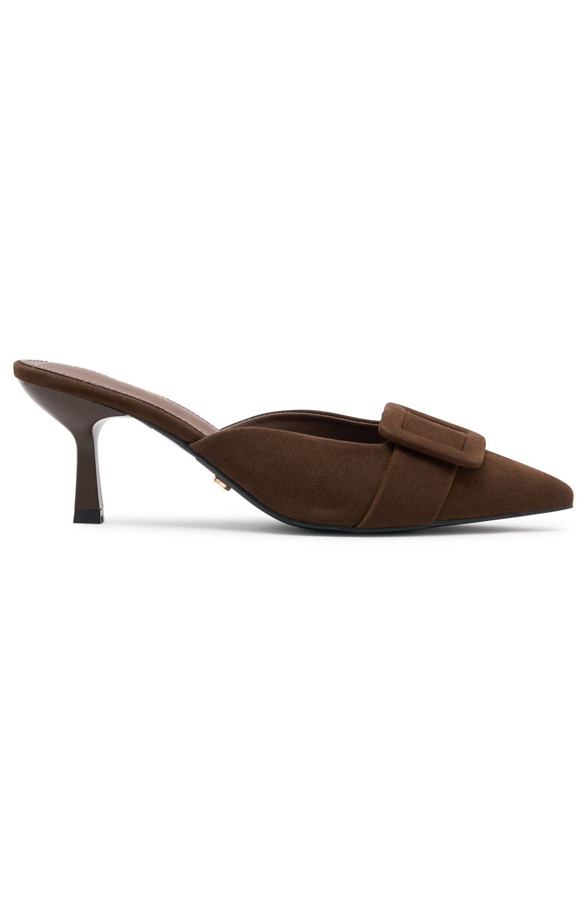 Domino Heels Chocolate Faux Suede