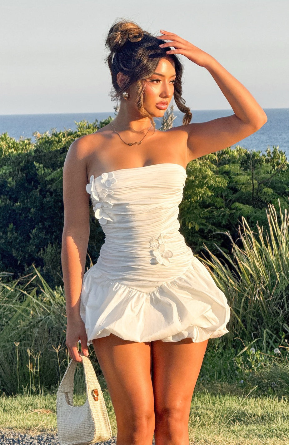 Flower Beat Strapless Mini Dress White