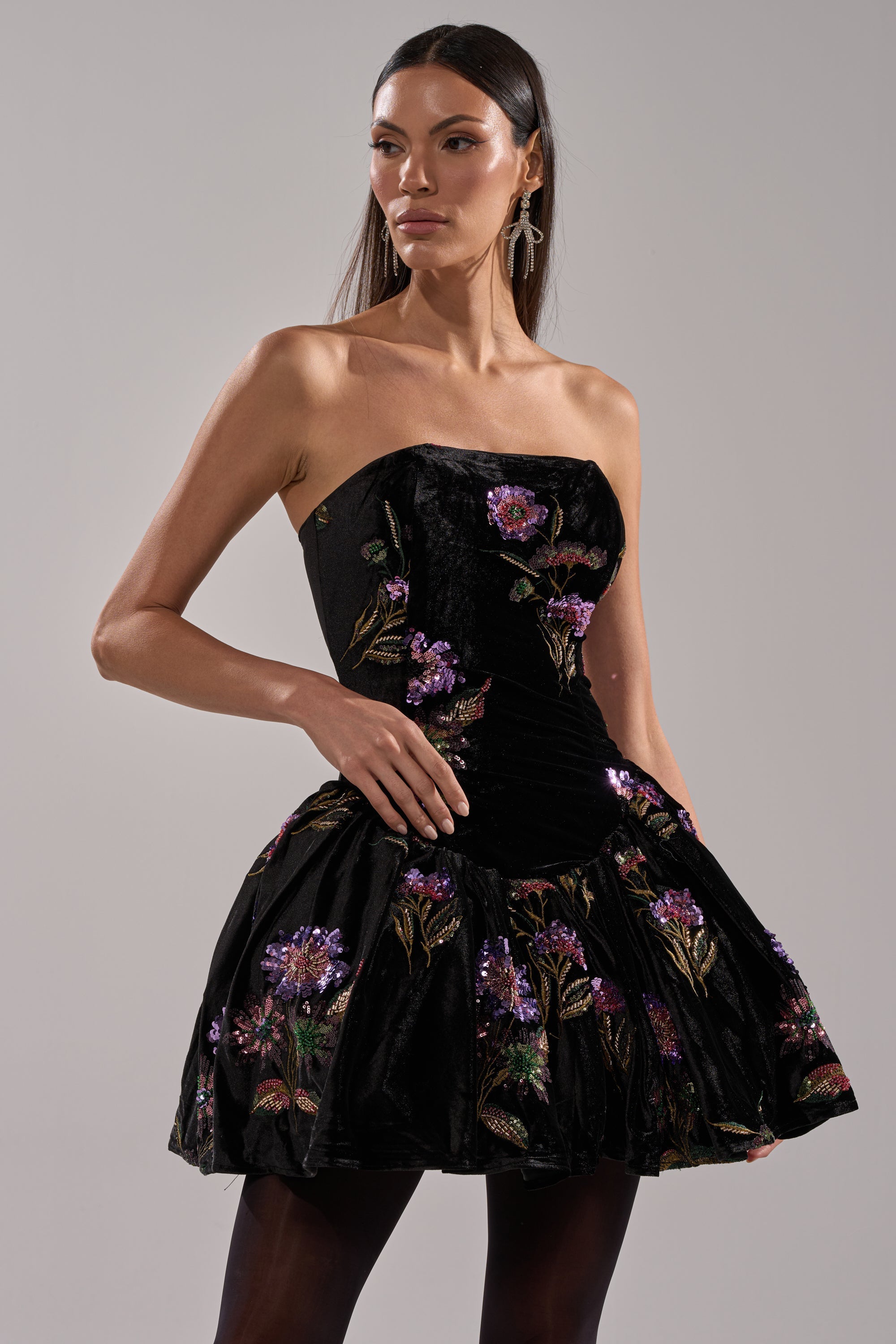 LATE NIGHT GARDEN PARTY VELVET MINI DRESS