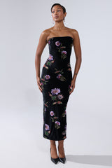 LUNA BEADED FLORAL VELVET MIDI DRESS