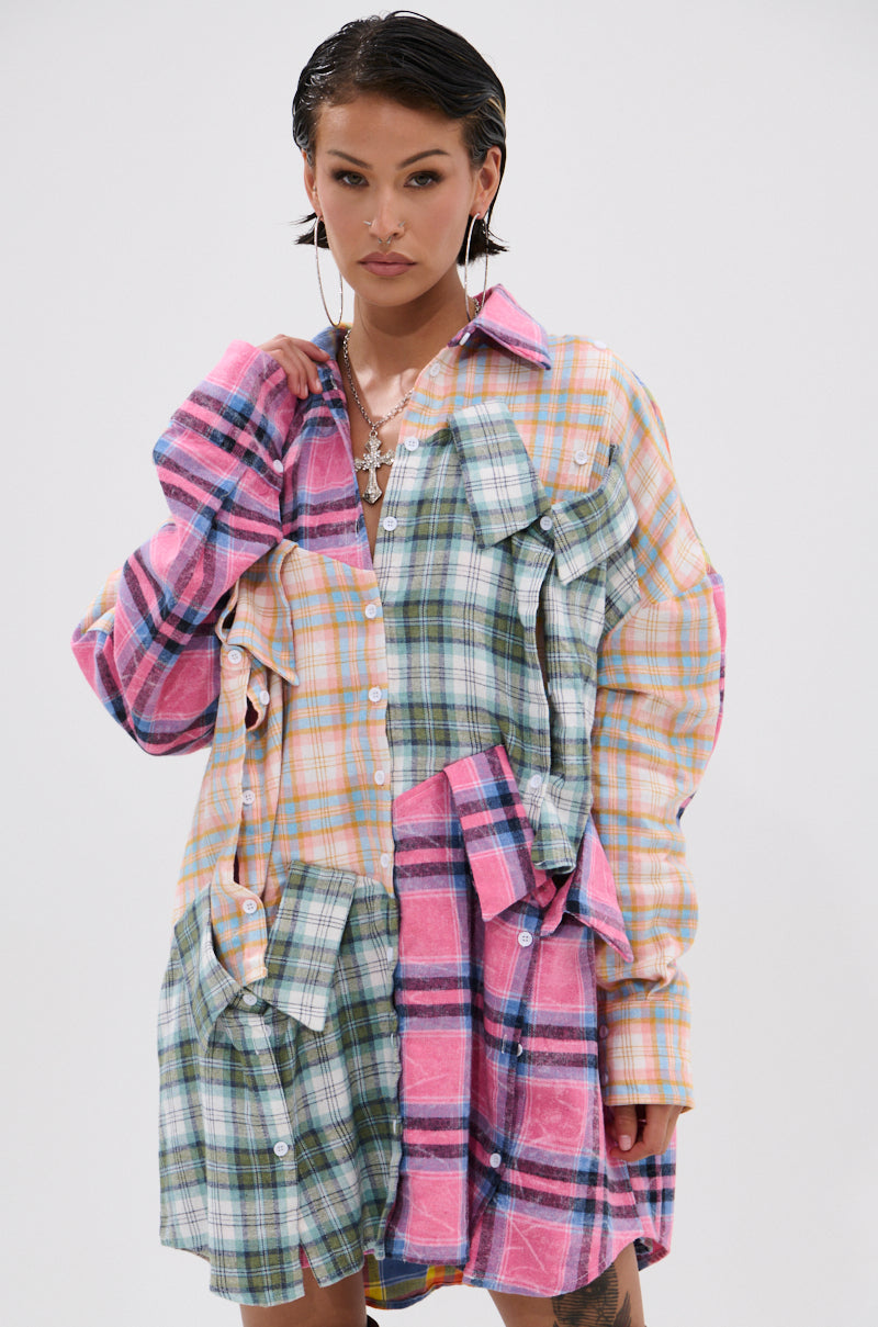 WILD CHILD PLAID SHIRT DRESS