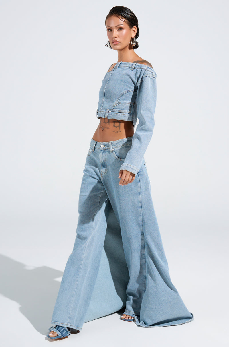 SHAKE IT OFF DENIM PANT WITH SKIRT ATTACHED