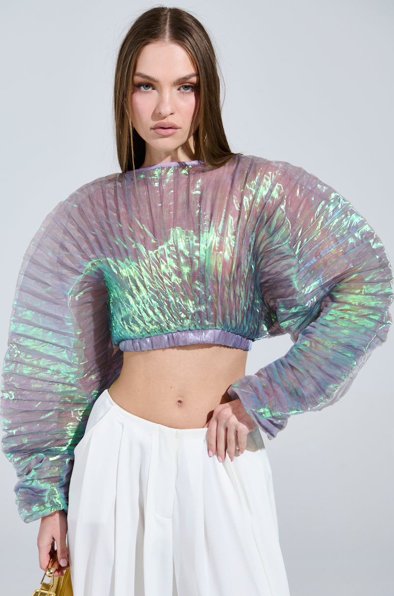 LARA PLEATED IRIDESCENT CROP TOP