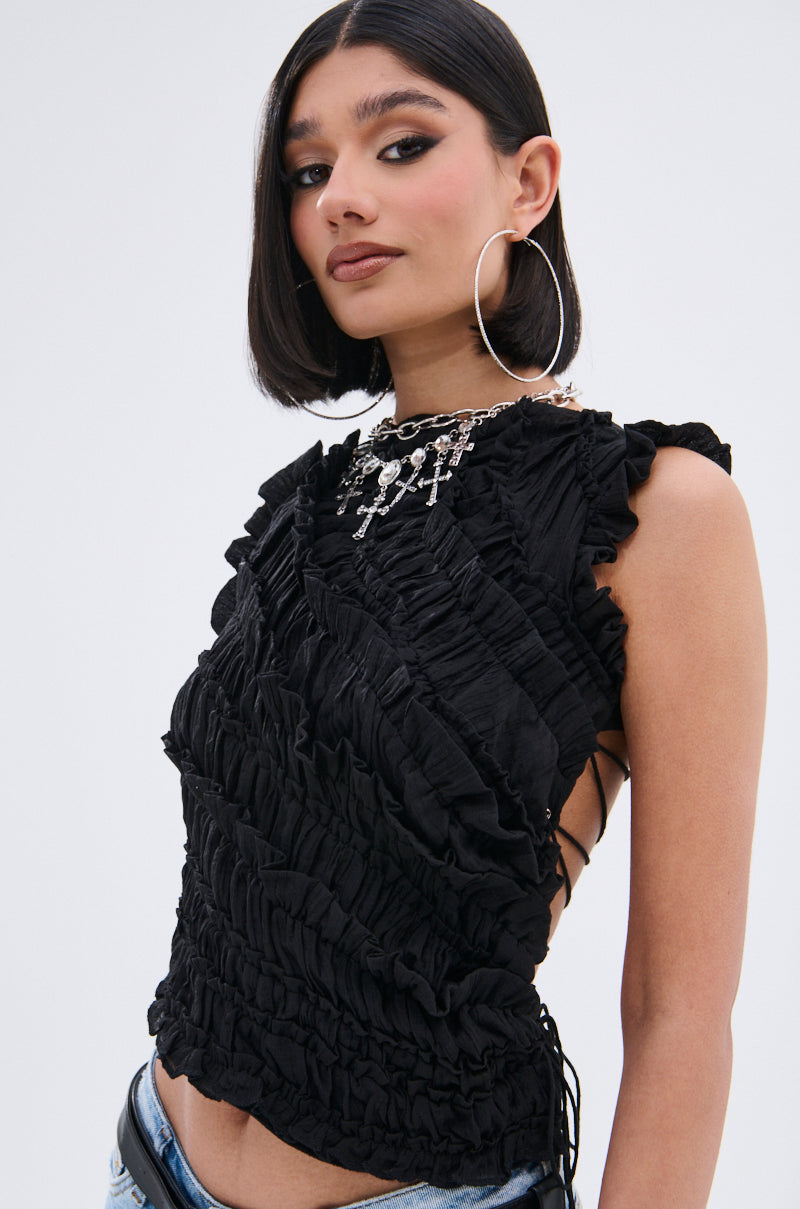 FOREVER AND EVER SLINKY TOP WITH LACE UP BACK