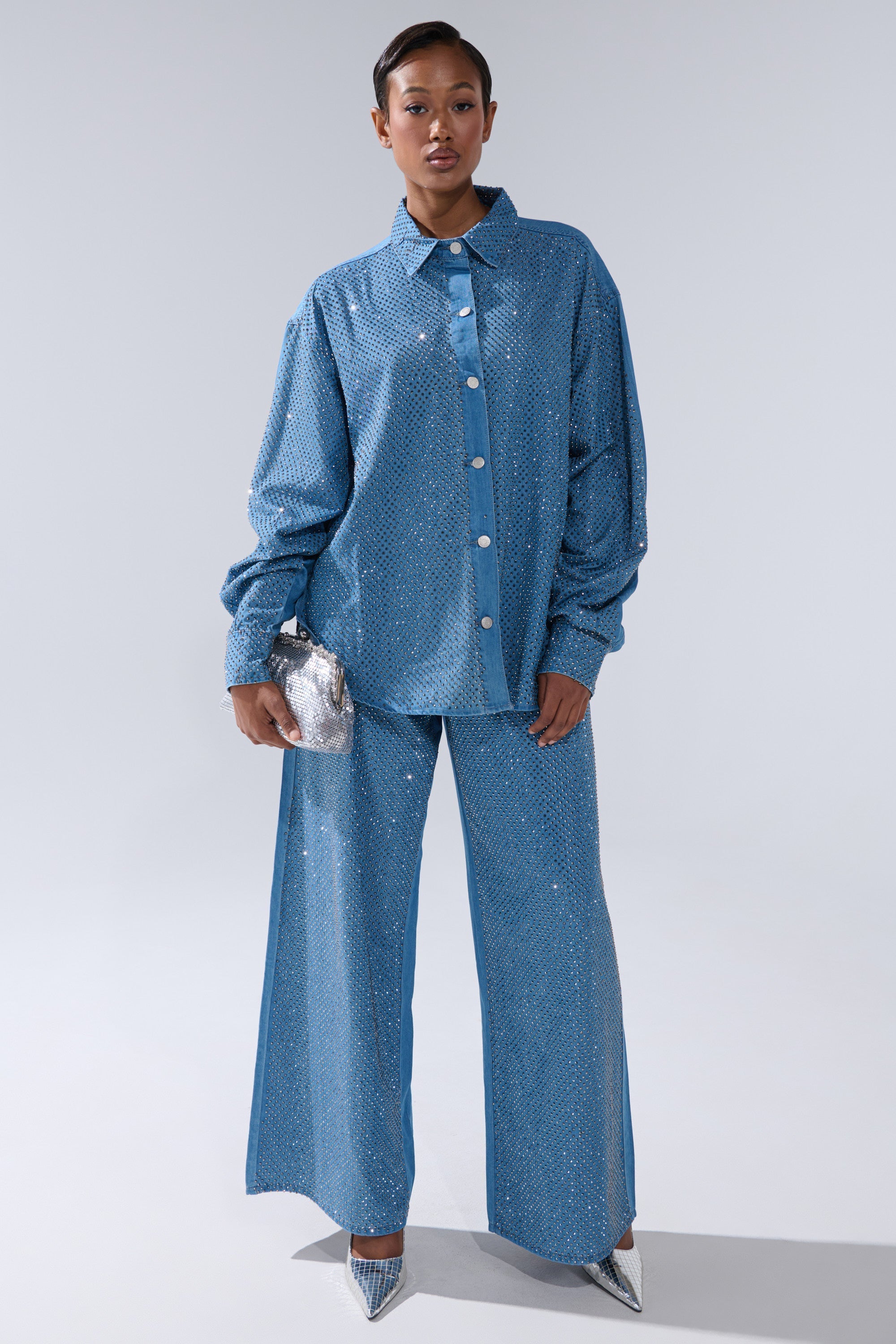 BLING BLING DENIM BUTTON DOWN TOP