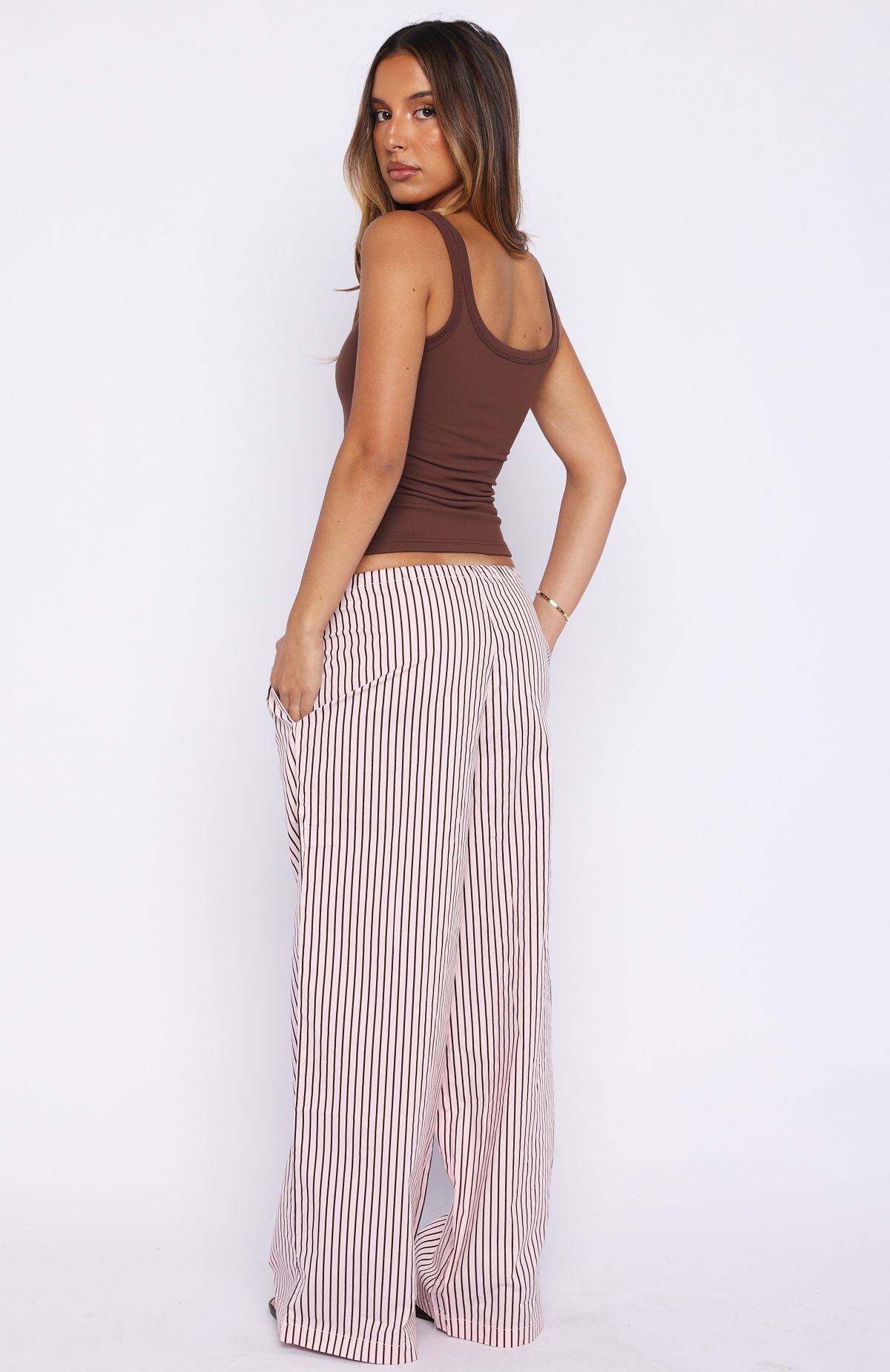 The Sweetest Love Drawstring Pants Pink/Chocolate Stripe