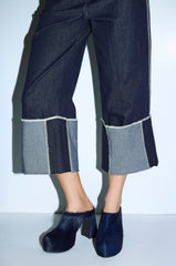 AZALEA WANG GOLDING NAVY PONY HAIR CHUNKY PUMP