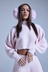 CUDDLE UP FUZZY CROPPED SWEATER IN PINK