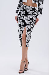 BLACK ROSE PETAL MIDI SKIRT